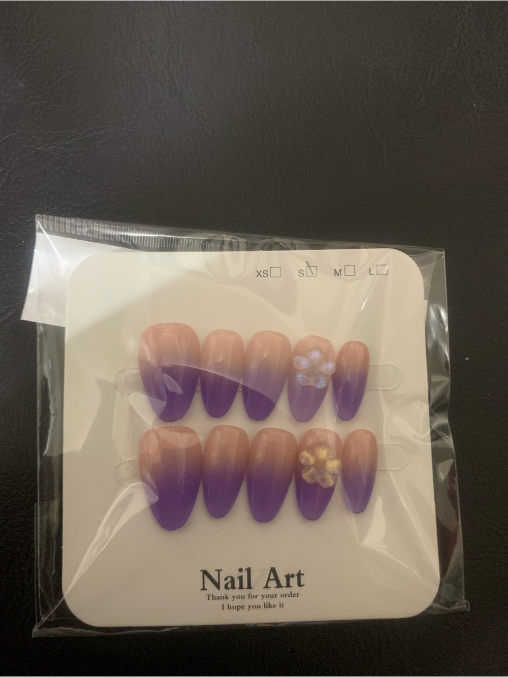 Press-On Set — Purple Ombre with Flower Accent